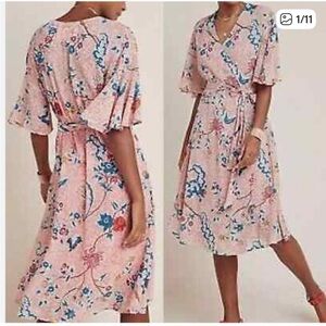 Maeve Anthropologie Adelaide Wrap Dress Size L Petite NEW Floral‎ Print Midi
